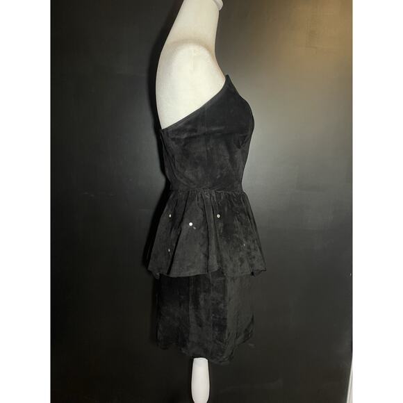 Lillie Rubin Black Genuine Suede Dress M Vintage 90s Bustier Peplum Rhinestone - Picture 2 of 13